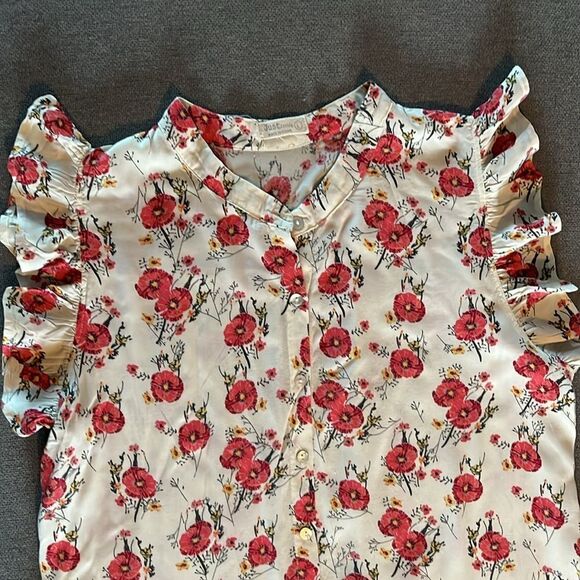 Floral Rayon Lightweight Button Down Summer Top with Poppies Size Large - Picture 10 of 12